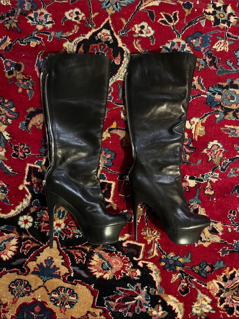 Black High Heel Platform Knee Boots - Women